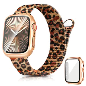Ocaer metalni magnetski remen za Apple Watch s kućištem 40 mm, mrežasta narukvica od nehrđajućeg čelika, uzorak ružičasto-zlatnog leoparda, za Apple Watch SE