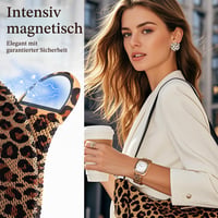 Ocaer Kovový magnetický remienok s puzdrom pre Apple Watch 40 mm, nerezová oceľ Mesh Loop, ružové zlato s leopardím vzorom, Apple Watch SE 4