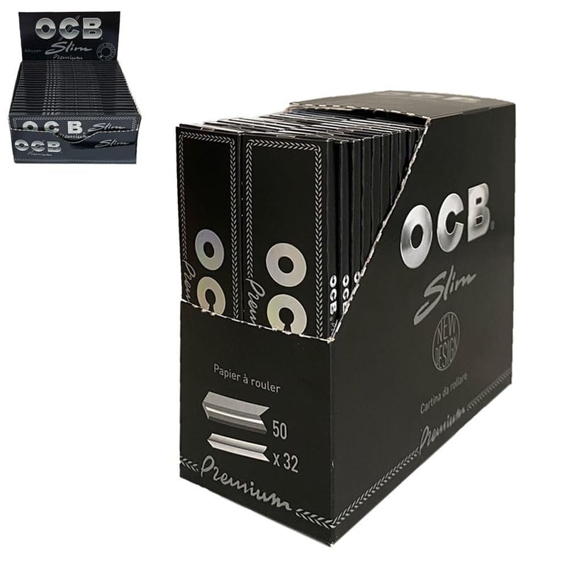 Cigaretové papieriky OCB Premium Slim - 50 balení, 32 listov, dlhé papieriky, čierny obal