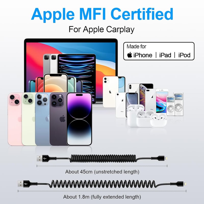 Ocbuo MFI Certified spirál USB-Lightning kábel iPhone 14/13/12/11 gyors töltéshez