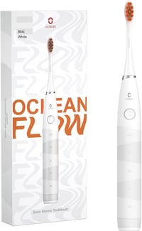 Elektrická zubná kefka Oclean Flow, sonická zubná kefka s batériou s výdržou 180 dní, 5 čistiacimi režimami, IPX7, s hlavicou DuPont, časovačom, biela 1