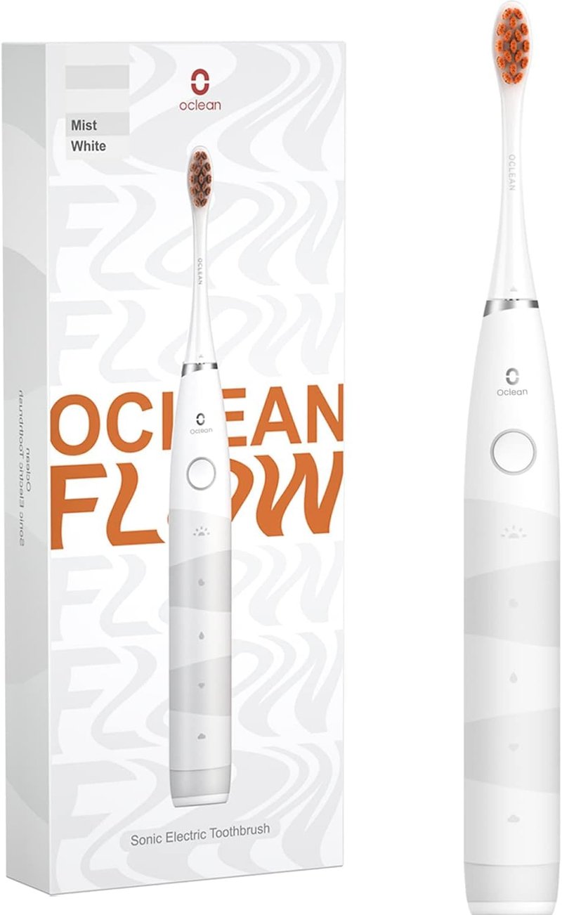 Elektrická zubná kefka Oclean Flow, sonická zubná kefka s batériou s výdržou 180 dní, 5 čistiacimi režimami, IPX7, s hlavicou DuPont, časovačom, biela