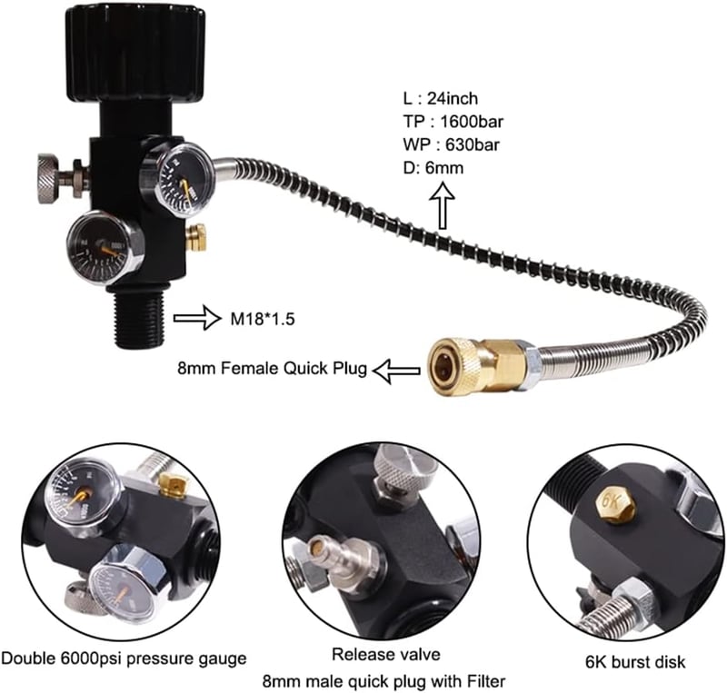 Ocnvlia M18X1.5 PCP tartály töltőadapter 6000 PSI dupla manométerrel