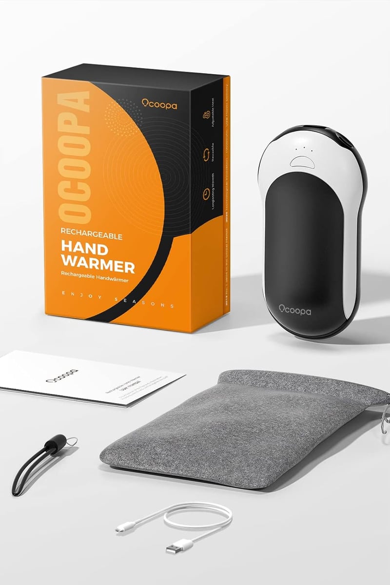 OCOOPA 10000 mAh Tölthető Kézmelegítő, Hordozható Zsebmelegítő Powerbank, 15 Órás Üzemidő, Alumínium Ház, Kültéri Sportokhoz, Fekete