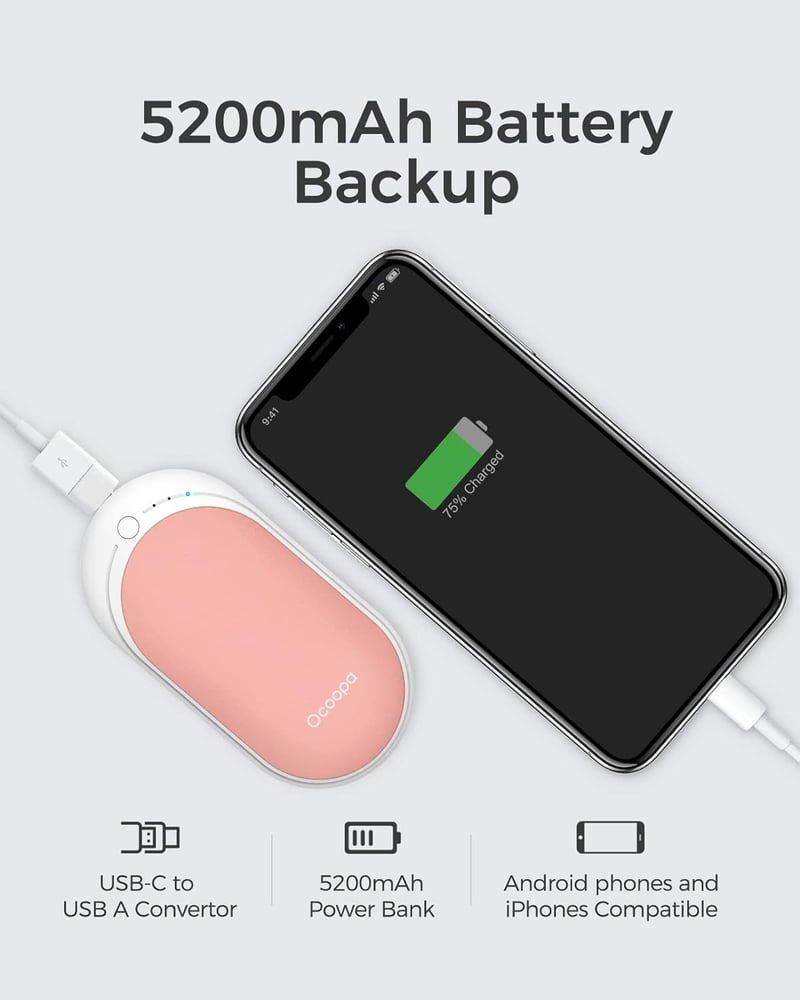 OCOOPA 5200mAh Újratölthető Kézmelegítő Powerbank Hordozható Zsebmelegítő