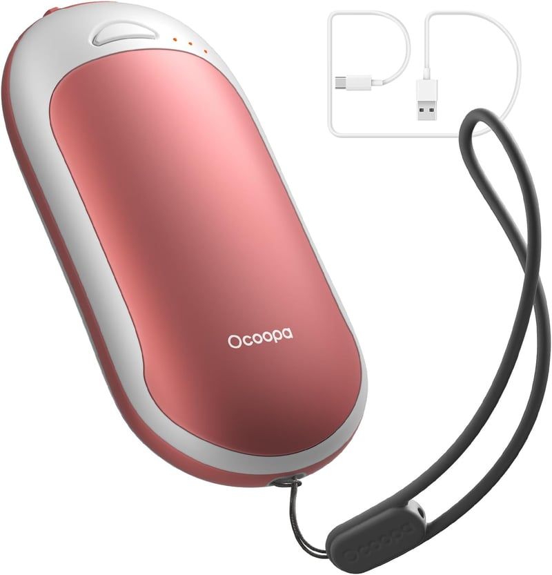 OCOOPA Tölthető Kézmelegítő 5200 mAh - Elektromos Zsebmelegítő és Powerbank Fehér-Rózsaszín - Túrázáshoz, Vadászathoz, Kültéri Sportokhoz