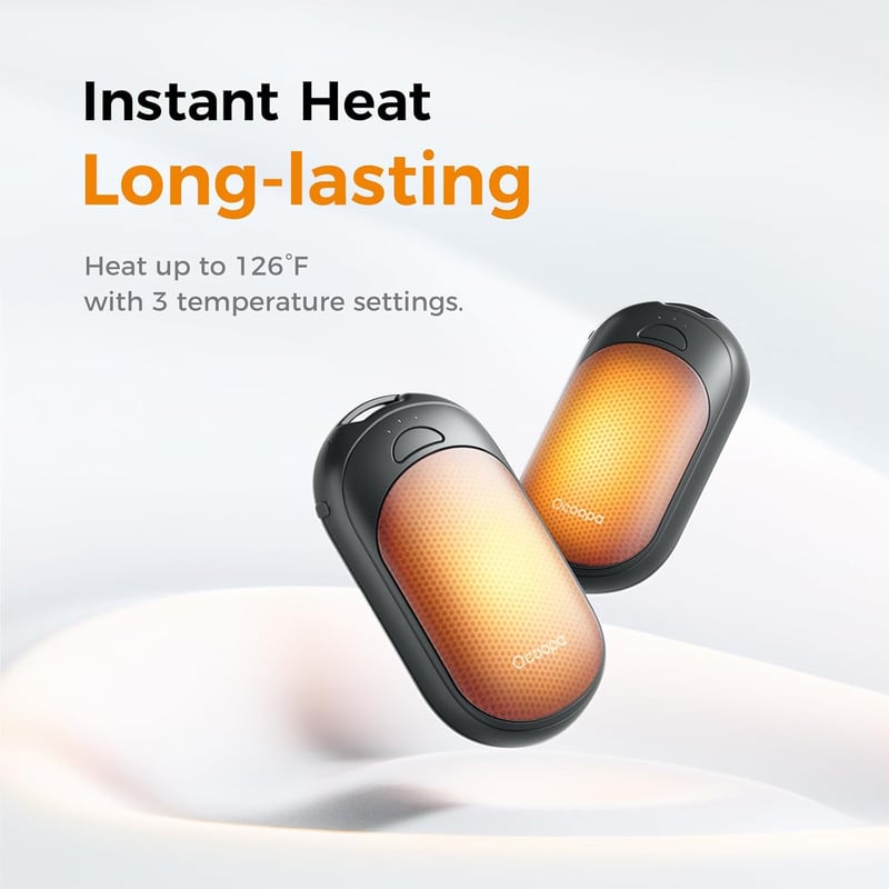 OCOOPA Tölthető Kézmelegítő Szett, 2db Mágneses Hordozható Fűtőtest, 5000mAh, Zsebméretű, 3 Fokozatú Fűtés 53°C-ig, Téli Túrázáshoz, Síelésh