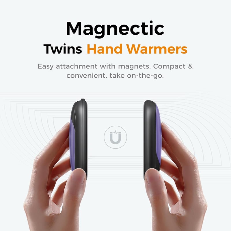 OCOOPA Tölthető Kézmelegítő Szett, 2db Mágneses Hordozható Fűtőtest, 5000mAh, Zsebméretű, 3 Fokozatú Fűtés 53°C-ig, Téli Túrázáshoz, Síelésh