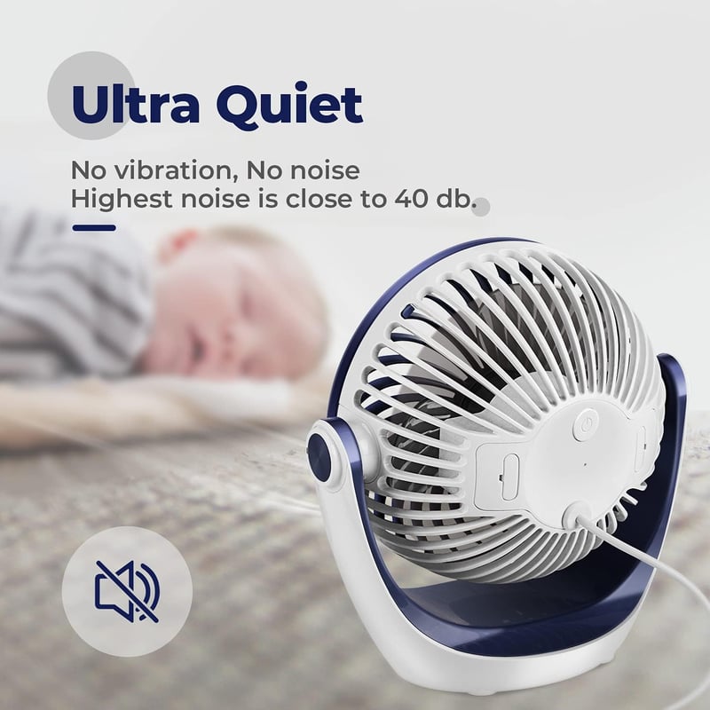 Ocoopa USB Asztali Ventilátor, Erős Légárammal, 3 Sebességfokozattal, 360° Forgatható Fejjel, Hordozható, Csendes Működésű Irodai és Otthoni