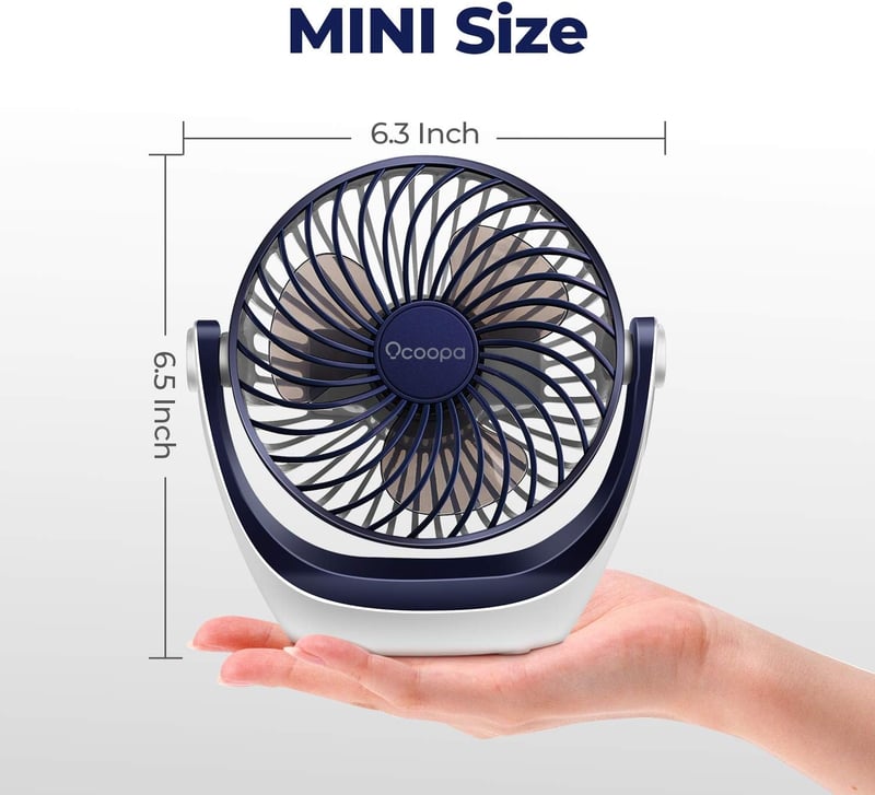Ocoopa USB Asztali Ventilátor, Erős Légárammal, 3 Sebességfokozattal, 360° Forgatható Fejjel, Hordozható, Csendes Működésű Irodai és Otthoni