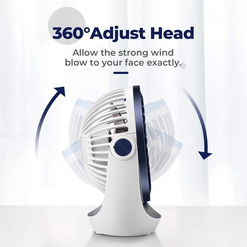 Ocoopa USB Asztali Ventilátor, Erős Légárammal, 3 Sebességfokozattal, 360° Forgatható Fejjel, Hordozható, Csendes Működésű Irodai és Otthoni