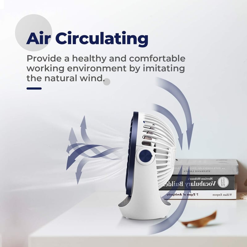 Ocoopa USB Asztali Ventilátor, Erős Légárammal, 3 Sebességfokozattal, 360° Forgatható Fejjel, Hordozható, Csendes Működésű Irodai és Otthoni