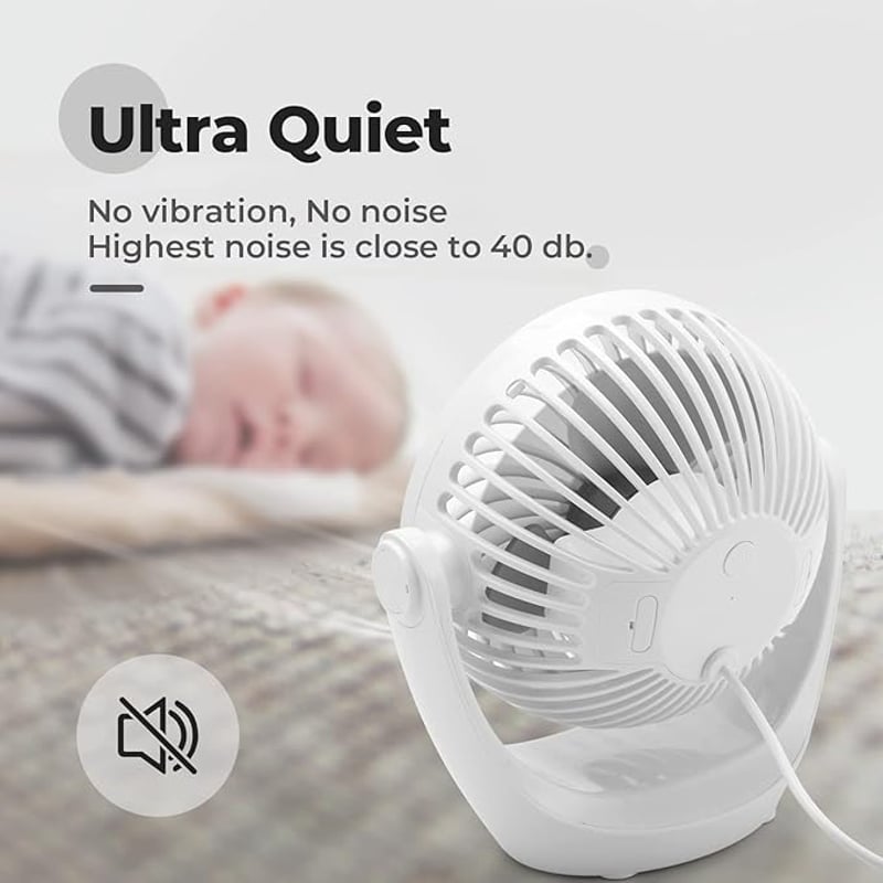 OCOOPA USB Asztali Ventilátor, Halk Asztali Ventilátor 3 Fokozat, 360° Forgatható Asztali Ventilátor