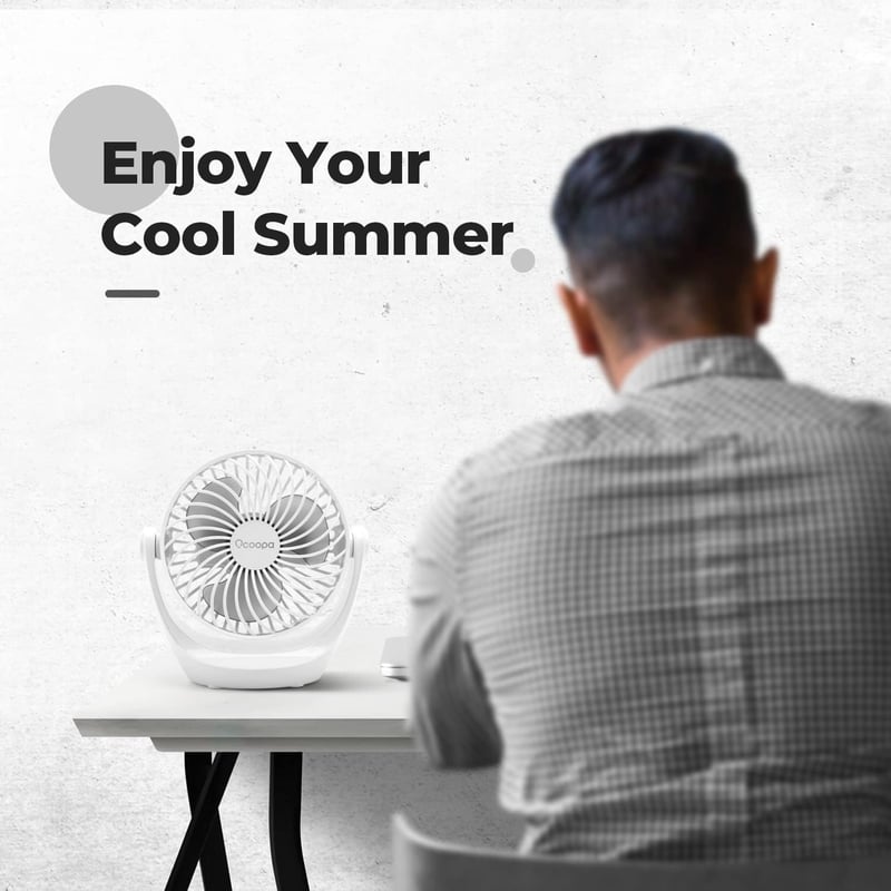 OCOOPA USB Asztali Ventilátor, Halk Asztali Ventilátor 3 Fokozat, 360° Forgatható Asztali Ventilátor