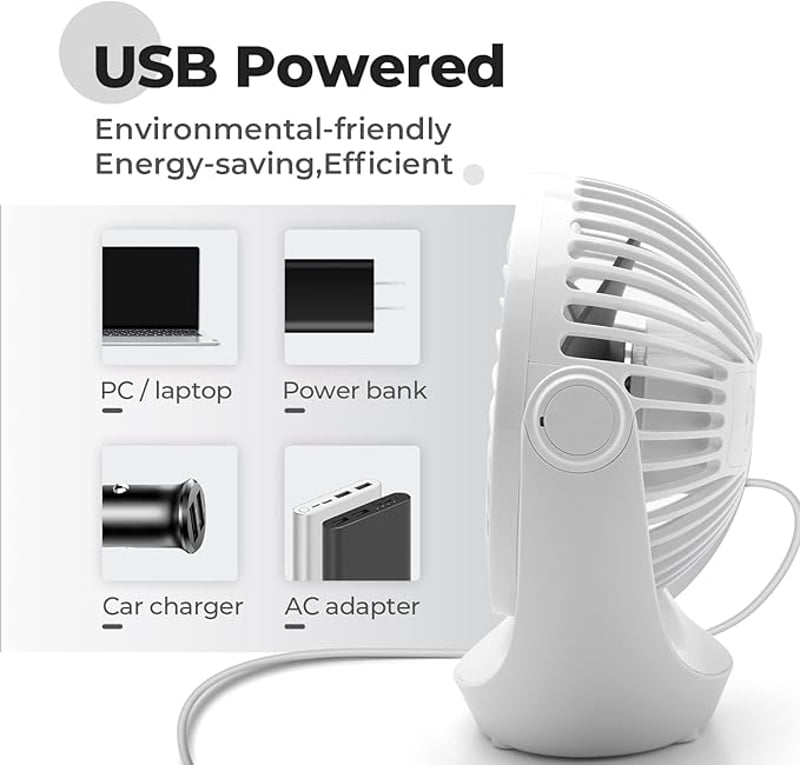 OCOOPA USB Asztali Ventilátor, Halk Asztali Ventilátor 3 Fokozat, 360° Forgatható Asztali Ventilátor