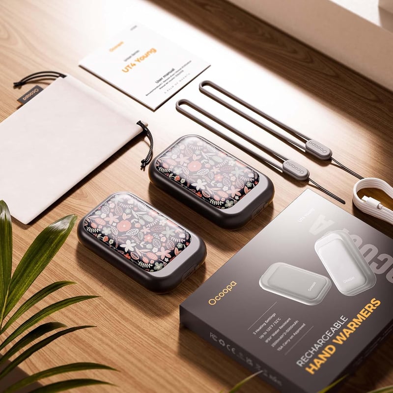 OCOOPA UT4 Young Mágneses Kézmelegítő Szett, 5000 mAh, Ultrakompakt, Vízálló, Újratölthető, Gyors Felfűtésű, Téli Túrázáshoz, 2 db
