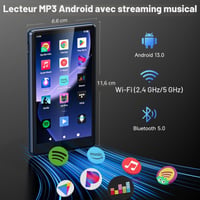 MP3 prehrávač ODEJOI 163 GB s WiFi a Bluetooth, 4,5-palcový dotykový displej, Android 13, Spotify, Amazon Music, Deezer, FM rádio, Obchod Play 2