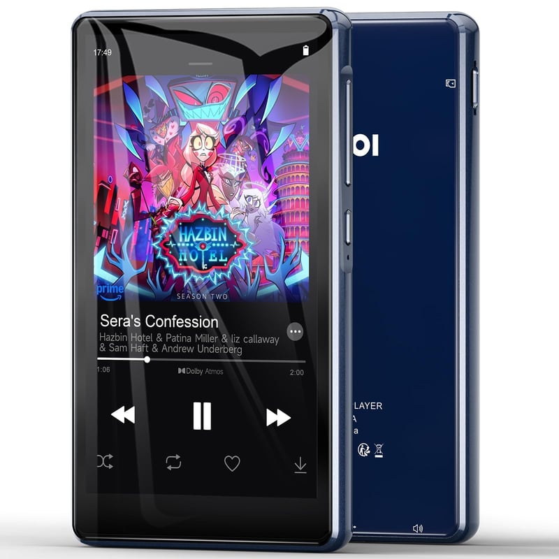 MP3 prehrávač ODEJOI 163 GB s WiFi a Bluetooth, 4,5-palcový dotykový displej, Android 13, Spotify, Amazon Music, Deezer, FM rádio, Obchod Play