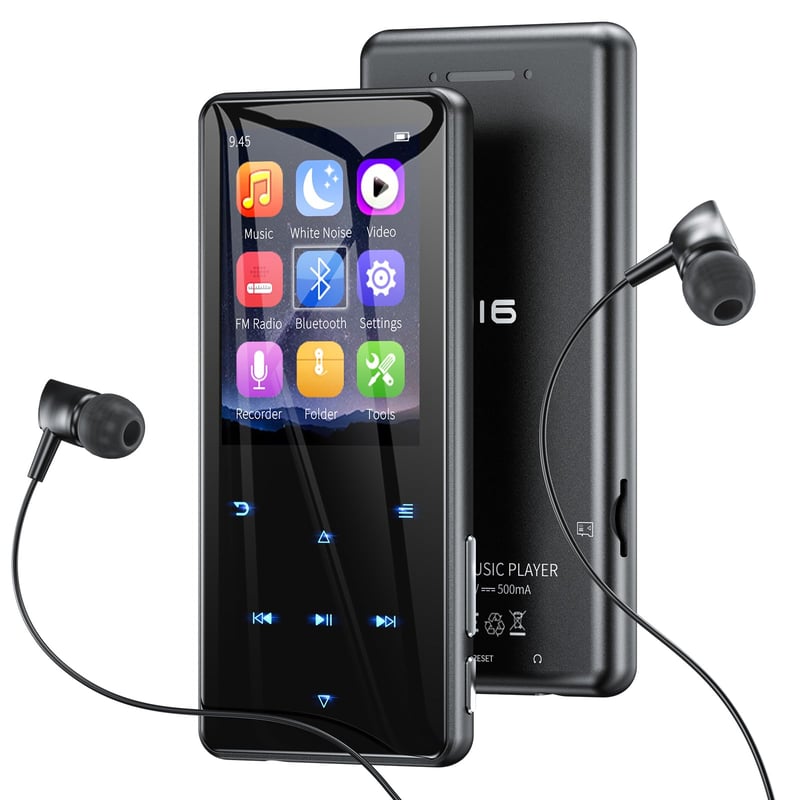 MP3 prehrávač ODEJOI, Bluetooth 5.3, 64 GB, 2,4-palcový displej, dotykové tlačidlá, reproduktor, kovové telo, HiFi zvuk, FM rádio, čítačka e-kníh, podpora kariet do 128 GB