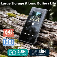 MP3 prehrávač ODEJOI, Bluetooth 5.3, 64 GB, 2,4-palcový displej, dotykové tlačidlá, reproduktor, kovové telo, HiFi zvuk, FM rádio, čítačka e-kníh, podpora kariet do 128 GB 4
