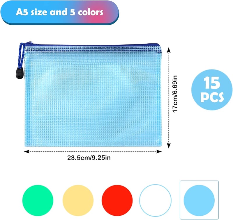 Oderra A5 Dokumentum Táska 15 Zsebbel, Cipzáras Hálós Táska 5 Szín - Single, 15 x A5 multicoloured