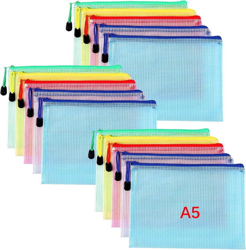 Oderra A5 Dokumentum Táska 15 Zsebbel, Cipzáras Hálós Táska 5 Szín - Single, 15 x A5 multicoloured