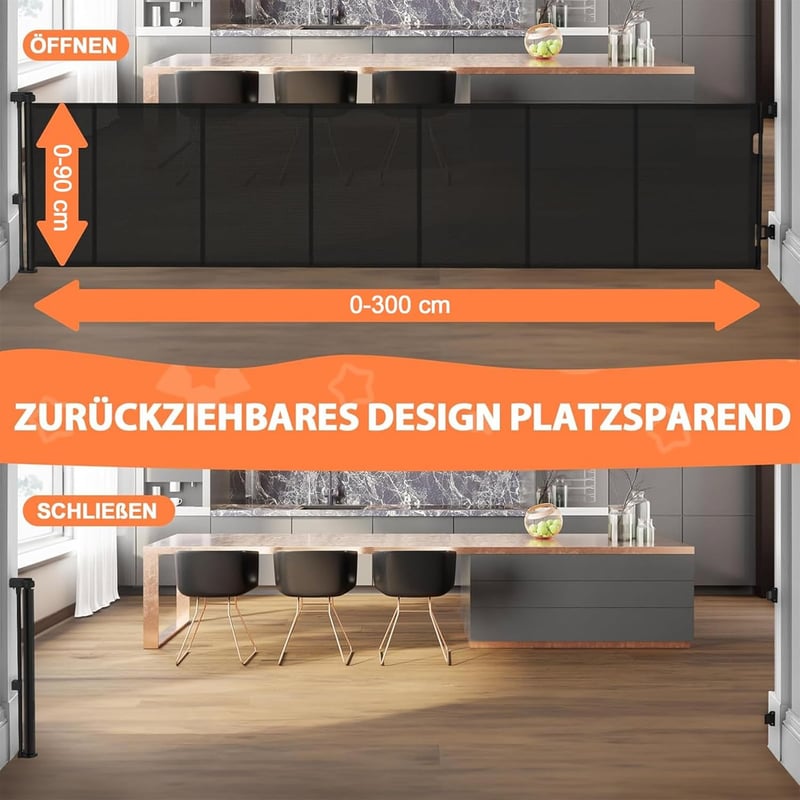 Odies Biztonsági Ajtórács 300 cm-ig Bővíthető, 89 cm Magas Lépcsőrács Babáknak és Kisállatoknak, Megerősített Zárható Korlát

AI: I've creat