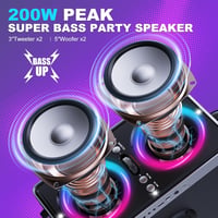ODIOMX 200W Bluetooth hangfal LED fényjátékkal, 105dB sztereó basszus, TWS párosítás, gyorstöltés 2