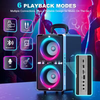 ODIOMX 200W Bluetooth hangfal LED fényjátékkal, 105dB sztereó basszus, TWS párosítás, gyorstöltés 7