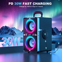ODIOMX 200W Bluetooth hangfal LED fényjátékkal, 105dB sztereó basszus, TWS párosítás, gyorstöltés 8