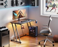 Herný stôl ODK s LED osvetlením, 80x50 cm, s dvojitým Z-rámom, držiakom na pohár a vešiakom na slúchadlá, karbónový čierny PC stôl 6