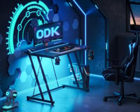 Herný stôl ODK s LED osvetlením, 80x50 cm, s dvojitým Z-rámom, držiakom na pohár a vešiakom na slúchadlá, karbónový čierny PC stôl 2