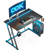 Herný stôl ODK s LED osvetlením, 80x50 cm, s dvojitým Z-rámom, držiakom na pohár a vešiakom na slúchadlá, karbónový čierny PC stôl 1