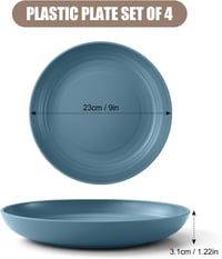 Odoland 23 cm Törhetetlen Mély Tányér Szett - Könnyű, Strapabíró Étkészlet, Mosogatógép és Mikró Biztos, BPA-mentes, Kék, 4 db-os 2