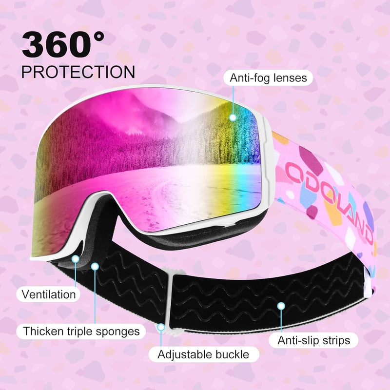 Ochelari de schi pentru copii Odoland, snowboard cilindrici, protecție UV, câmp vizual larg