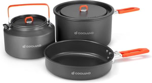 Set de vase pentru camping Odoland cu oală, ceainic și tigaie pentru gătit în aer liber, drumeții și călătorii