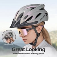 Odoland súprava cyklistickej prilby a fotochromatických okuliarov, nastaviteľná MTB prilba na horský bicykel, 54-61 cm, mačacie oči ružová 2
