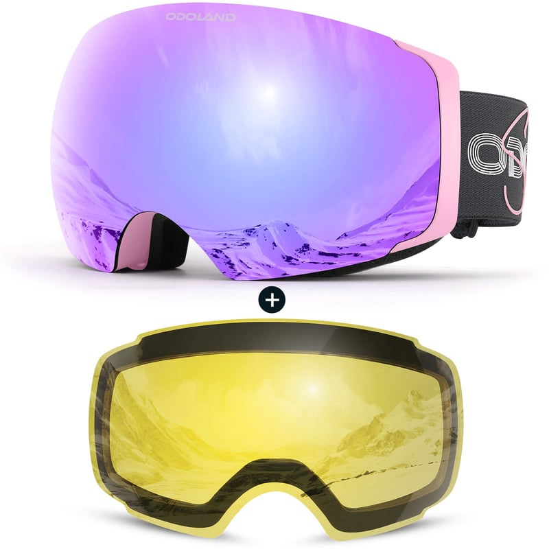 Odoland bezrámové lyžiarske a snowboardové okuliare s magnetickými vymeniteľnými sklami – čierny rám, strieborné sklá