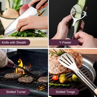 Odoland Konyhai Eszközkészlet Santoku Késsel, Spatulával, Csipesszel és Vágódeszkával 4