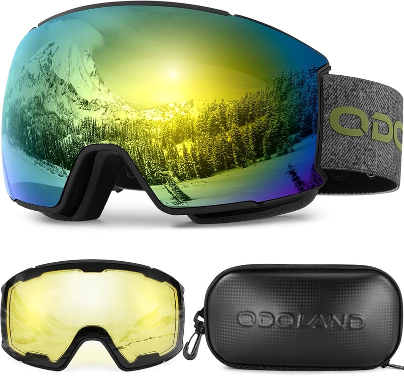 Odoland Sí és Snowboard Szemüveg 2 Mágneses Cserélhető Lencsével - Páramentes, UV-védelemmel, Sisakkompatibilis, Tokkal, Férfiaknak és Nőkne