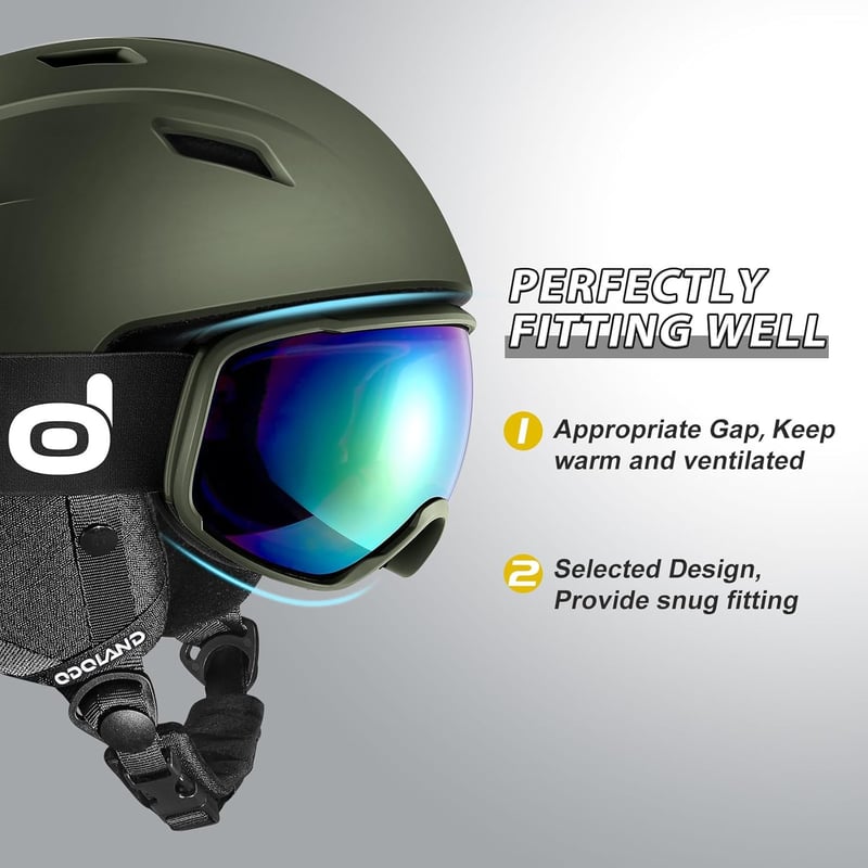 Odoland Sí Sisak és Szemüveg Szett - Kék Unisex Snowboard Védőfelszerelés UV400 Védelemmel, Szélálló, Könnyű Polikarbonát, S Méret
