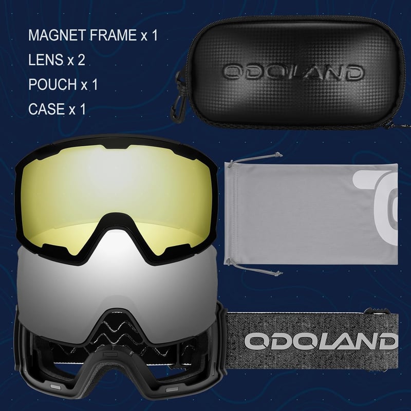 Odoland Síszemüveg Snowboard Goggles 2 Mágneses Lencsével UV Védelem