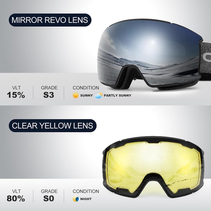 Odoland Síszemüveg Snowboard Goggles 2 Mágneses Lencsével UV Védelem