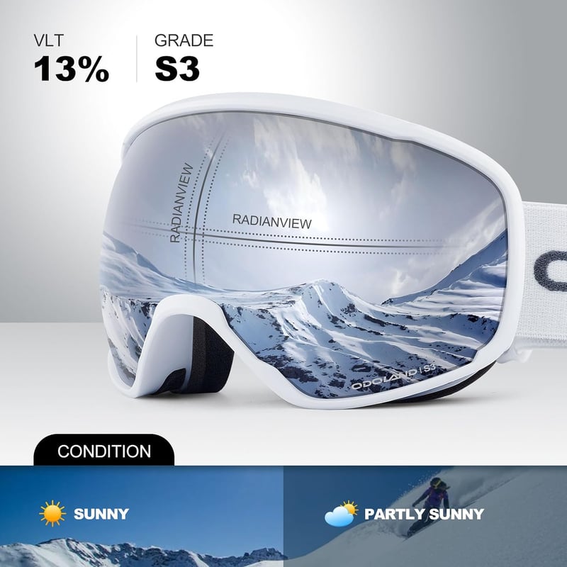 Odoland Spherical sí és snowboard szemüveg felnőtteknek UV védelem páramentes tükör lencse bukósisakkal kompatibilis