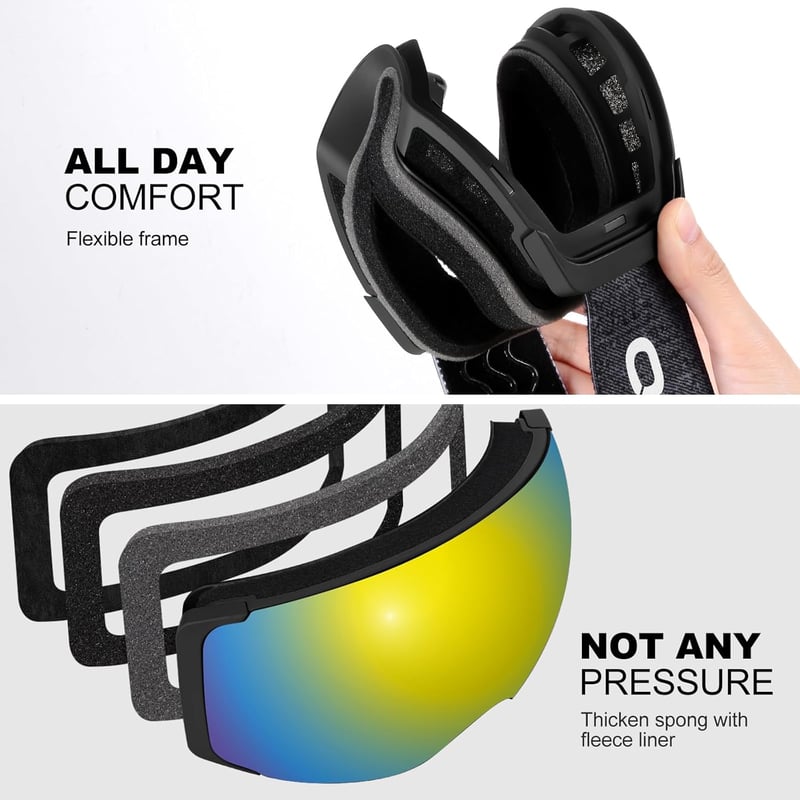 Odoland Unisex Síszemüveg Mágneses Lencsével, UV Védelem, Páramentes Snowboard Szemüveg
