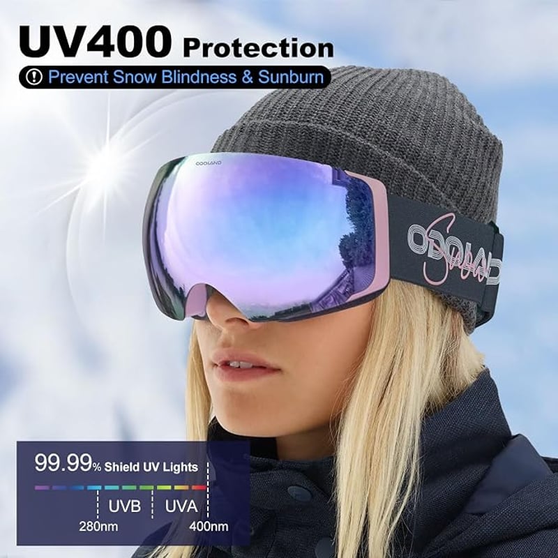 Odoland Unisex sí és snowboard szemüveg mágneses csere lencsével UV védelem páramentes bukósisak kompatibilis keret nélküli