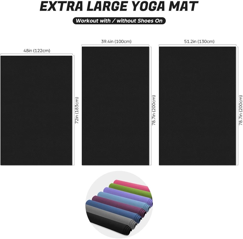 Odoland XXL Jógaszőnyeg 200x130x0,6cm - Extra Széles TPE Tornaszőnyeg, Csúszásmentes Edzőmatrac Otthoni Edzéshez, Pilateshez, Fitneszhez, Fe