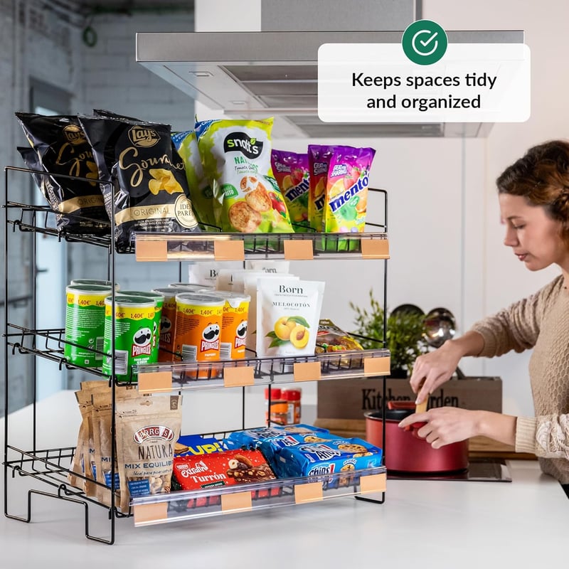 ODOXIA Fém Édességtartó Polc - Fekete Króm Snack Állvány Üzletekbe, Otthonba, Irodába - Többszintes Élelmiszer Szervező Pultokra