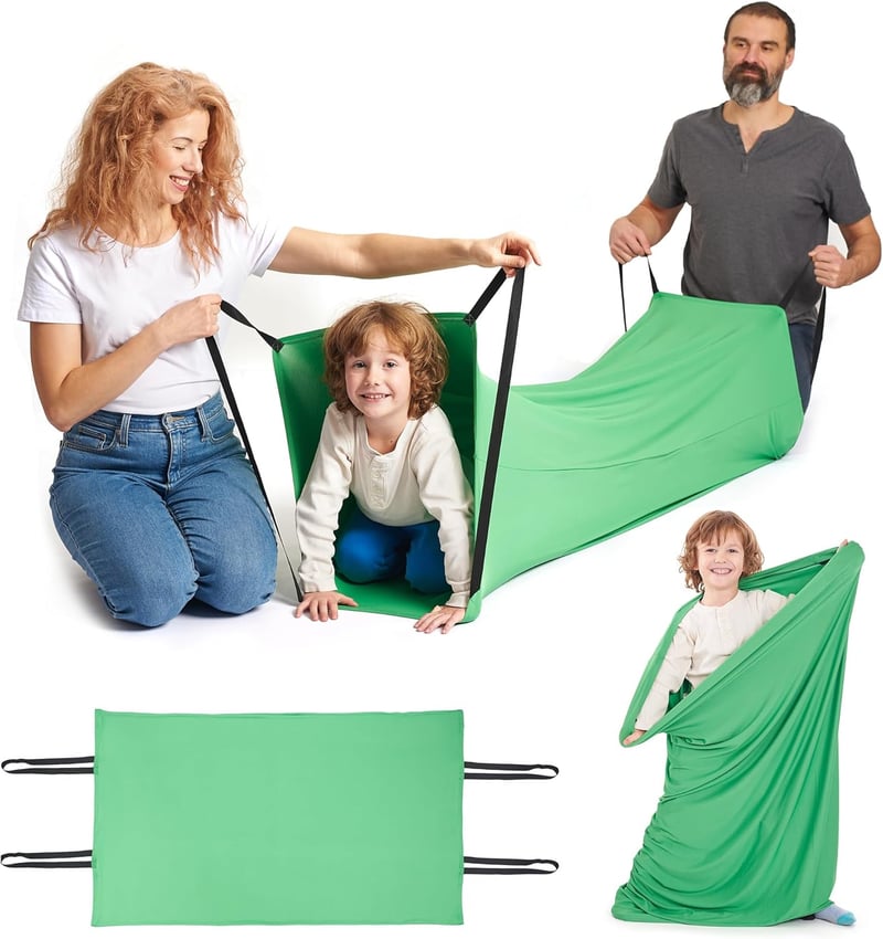 ODOXIA Szenzoros Alagút Gyerekeknek - Zöld Lycra Érzékelő Cső Autizmussal Élőknek - Fejlesztő Játék Kompressziós Terápiához 300x70 cm
