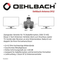 Splitter antenă Oehlbach SP12 – Carcasă metalică ecranată – Distribuitor pentru două dispozitive TV/Radio – Conector coaxial – DVB-T2 DVB-C2 HDTV UHD – Argintiu 5